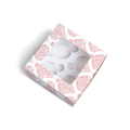 Square Box with window for 4 Cupcakes/Small Cakes - 6x6x3" - Pink Ornamental